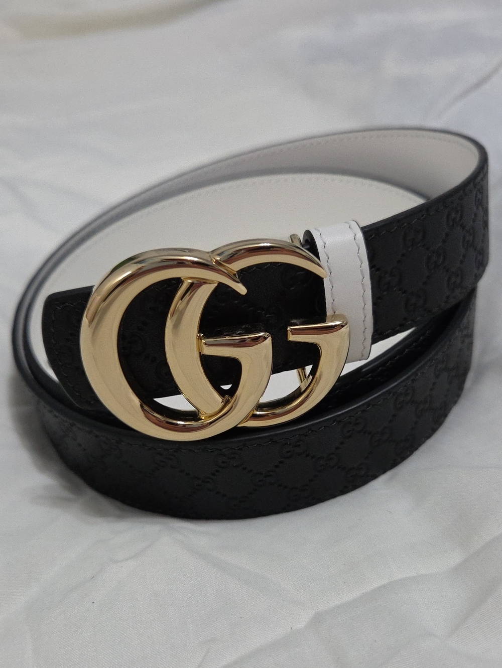 Skinny Gucci Reversible Monogram Belt Gold GG Buckle 90cm